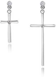 Silver Shoppee Silver Shoppee 'CROSS' Crystal Sterling Silver Drop Earrings for Girls and Women Crystal Sterling Silver Drops & Danglers