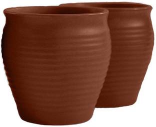 Mc Sid Razz Pack of 2 Ceramic Earthen Glazed Terracotta Chai (Tea) Handcrafted Studio Pottery