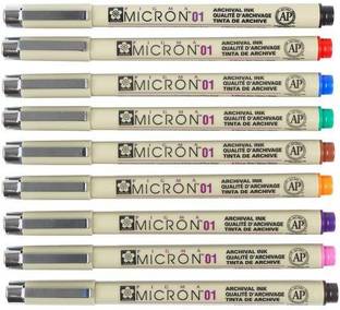 SAKURA Pigma Micron 01 - Nine Multicolor Calligraphy Fineliner Pen