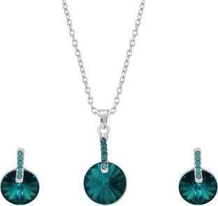 mahi Alluring AquaBlue Pendant set Crystal Rhodium Plated Alloy Necklace Set