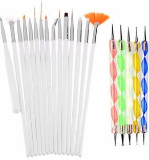 Gugzy Nail Art Paint Kit, 15 Pieces Nail Art Paint Brushes With 5 Pieces 2 Way Marbleizing Dotting Pen I Nail Art Kit I Nail Design Tool I Nail Art Tool I Nail Brushes I Dotting Tool