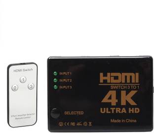 LipiWorld  TV-out Cable 4K Ultra HD 3D 3 Port HDMI Splitter Switch Hub HDTV Video with Remote Control