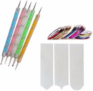 Siempre21 Gugzy Nail Art Combo 5pc Nail Art Pen Set,10 pc Stripping Roll Tape And A French Manicure Nail Art Tip Sticker