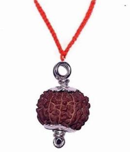 SSG Collections | 7 Mukhi/ Faced Rudraksha Pendant With Silver Coated Capping, Indonesia/ Java Originated Rudraksh, Bead Size: 10-15mm | 100% Original & Natural Rudrakash | Wood Pendant