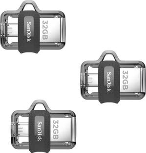 SanDisk Ultra Dual Drive 3.0 OTG (Pack of 3) 32 GB Pen Drive Compatible with Netbook, Desktop Computer, Tablet, Mobile, Television, Laptop USB 3.0 Plastic Case