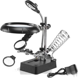 Iktu Helping Hand Soldering Stand Magnifying 5 LED Auxiliary Clamp Clip Magnifier Welding Rework Repair Solder Iron Holder 10x Magnifying Glass
