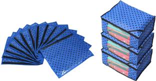 KUBER INDUSTRIES Designer Saree Cover Combo 3 Pcs Set And Single Packing Saree Cover 12 Pcs Set (Blue) COMBHATHKADI06