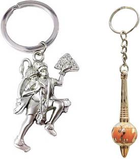 kd collections Hanuman Metal Keychain Silver & Gada Plastic Keychain Key Chain