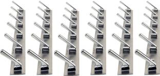 DOCOSS Pack of 6-DELUXE 6 Pin Steel Cloth Hanger Wall Door Hooks For Hanging keys,Clothes,towel Hook Rail 6