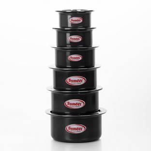 Sumeet 3mm Thick Hard Anodised Tope - Set of 6 with S.S. Lid (Number 9 to 14) Pot 23 cm diameter 2.9 L capacity with Lid