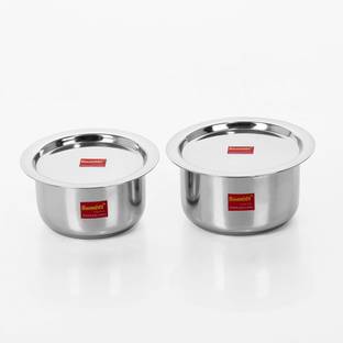 Sumeet 2 Pcs Stainless Steel Induction & Gas Stove Friendly Container Set / Tope / Cookware Set With Lids Size No.10 & No.11 Tope Set with Lid 1.4 L capacity 18 cm diameter