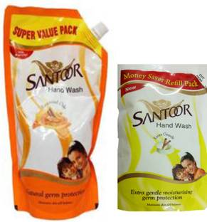 Santoor CLASSIC SANDALWOOD & TULSI HAND WASH 750 ML+ EXTRA GENTLE MOISTURISING GERM PROTECTION HAND WASH 180 ML Hand Wash Pouch