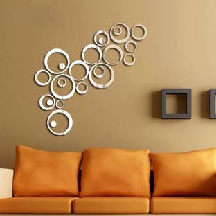 AtulyaArts 65 cm Rings & Dots Silver (Pack of 24 ) (All of Varient Sizes) 3D Mirror 3D Acrylic Wall sticker, 3D Acrylic stickers for wall, 3D Acrylic Mirror stickers for living room, bedroom, kids room, 3D Acrylic mural for home & offices décor Self Adhesive Sticker