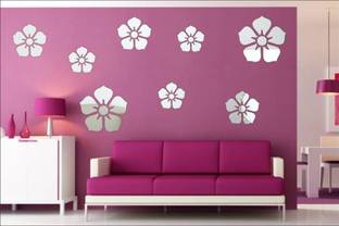AtulyaArts 60 cm Flower Silver (pack of 8) 3D Mirror, 3D Acrylic Mirror stickers for wall, 3D acrylic stickers for living room, bedroom, kids room, kitchen and bathroom 3D Acrylic Mirror Wall Decor sticker for home & offices. Self Adhesive Sticker