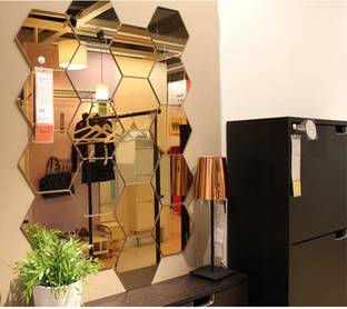 AtulyaArts 60 cm HEXAGON Golden (Pack of 20) 3D Mirror 3D Acrylic Wall sticker, 3D Acrylic stickers for wall, 3D Acrylic Mirror stickers for living room, bedroom, kids room, 3D Acrylic mural for home & offices décor Self Adhesive Sticker