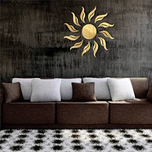AtulyaArts 45 cm Sun Flame Golden(Pack of 13) (45 cm X 45 cm) Acrylic Sticker, 3D Acrylic Sticker, 3D Mirror, 3D Acrylic Wall sticker, 3D Acrylic stickers for wall, 3D Acrylic Mirror stickers for living room, bedroom, kids room, 3D Acrylic mural for home & office Self Adhesive Sticker