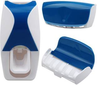 SSS - Automatic Toothpaste Dispenser with 5 Toothbrush Holder Set Wall Mount Stand (Color : Blue) PTFE (Non-stick) Toothbrush Holder