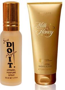 Oriflame Sweden Milk & Honey Gold Smoothing Sugar Scrub 200ml (31601) With Just Doit Perfume 30ml