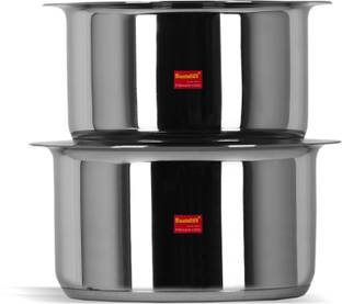 Sumeet 2 Pcs Stainless Steel Induction Bottom (Encapsulated Bottom) Induction & Gas Stove Friendly Container Set / Tope / Cookware Set With Lids Size No.13 & No.14 Tope Set with Lid 2.8 L capacity 0 cm diameter