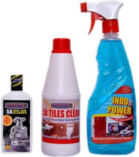 INDOPOWER 5X METAL SCUM CLEANER 100ml.+ TILES CLEANER 500mL.+GLASS CLEANER 500ML. Stain Remover
