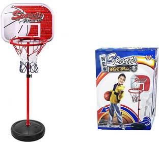 EMOB 165 CM Adjustable Height Basketball Kids Sports Indoor Outdoor Portable Ball Hoop Toy Kit with Stand & Net Basketball
