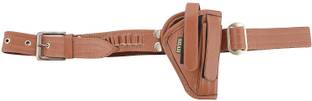 SHAH Unisex Leather .32 Bore Pistol Cover with belt (TAN) Racquet Carry Case/Cover Free Size