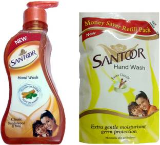 Santoor CLASSIC SANDALWOOD & TULSI HANDWASH (PUMP) 215 ML+EXTRA GENTLE MOISTURISING GERM PROTECTION HANDWASH 180 ML Hand Wash Pump Dispenser