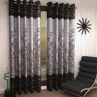 Panipat Textile Hub 213 cm (7 ft) Polyester Semi Transparent Door Curtain (Pack Of 2)