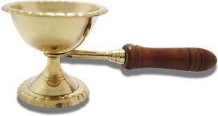 LotusFeet Spirituality LotusFeet Traditional Brass Dhoobakkal with Wooden Handle/Puja Dhoopakal/Pooja Dhoopkarandi Brass Table Diya