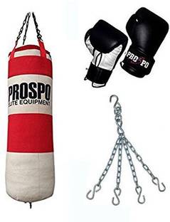 PROSPO Red & White 3 feet Canvas Bag Boxing kit for Adults Boxing Kit