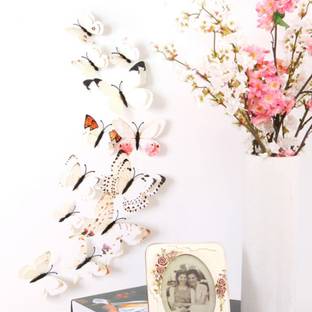 Ampire 12 cm Wall Stickers 3D Butterflies Double Layer White Office Home Design Magnet Magnetic Sticker