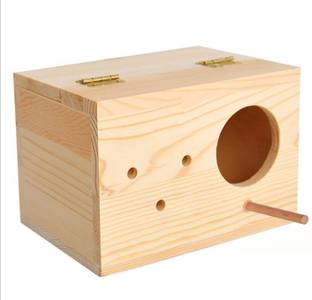 Sage Square 6 Inches Jumbo Size Natural Wood Mountable Breeding Box With Perch Attached Bird House