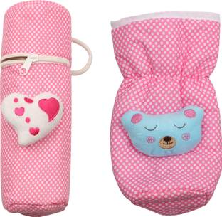 FIRST TREND High Quality Dot print Cotton Bottle Cover zipper and pouch