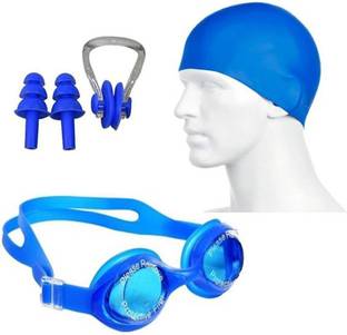 GLS Swimming Combo Kit - 1 Swimming Cap 1 Swimming Goggle 1 Pair Ear Plug & 1 Nose Pin Swimming Kit