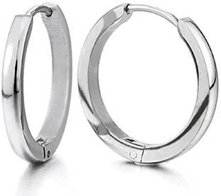 GadgetsDen Classic Silver Plain Thin Cambered Huggie Hoop Ear Lobe Earrings stud for Men & Women - 20MM Metal Hoop Earring