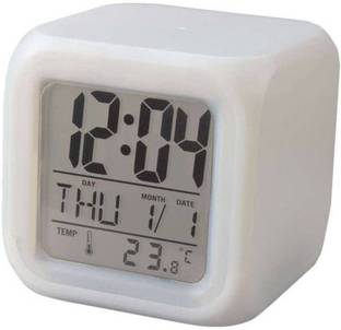 Simxen Digital Square Color Changing Digital Lcd Alarm Table Desk Clock With Calender Time Temperature Lights, Multicolor Clock