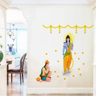 rawpockets 15 cm God Ram and Hanuman' Wall Sticker Self Adhesive Sticker