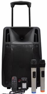 Persang Karaoke Bass Hunter Trolley Portable Speaker 12 inch with 2 Wireless Microphone Music System Set / FM Radio / USB / Audio Input / Rechargeable Battery Outdoor PA System