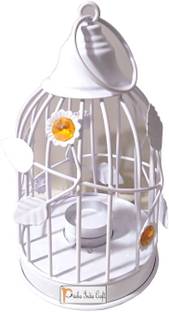 Prisha India Craft Holdings Hanging Tealight Candle Holder Beautiful Design | Height 8" inch, (White Cage) Brass Tealight Holder