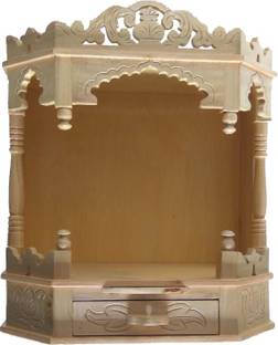Teakwood Sevan Wood Open Front- Round Designed temple/Pooja Mandir-Height 46 CM Solid Wood Home Temple