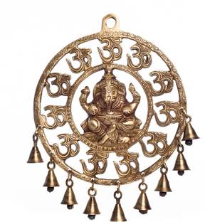 eCraftIndia 1 Om Ganesha Brass Wall Hanging With Bells Religious Frame
