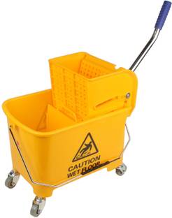 PUFFIN Single Bucket Wringer Trolley, Yellow, 20 L Mop Set