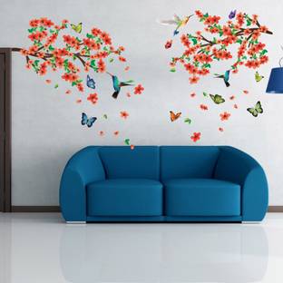 Flipkart SmartBuy 90 Humming Birds,butterflies and Red Flowers Self Adhesive Sticker