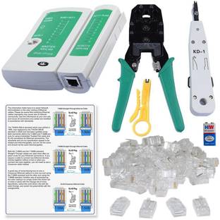 Inditrust Rj45 Crimping Tool, 9W battery, KD-1 Punch Down Tool, Lan Cable Tester, Ethernet Color Coding & 50 Pcs RJ45 Connectors Combo Set Designed for Gaming