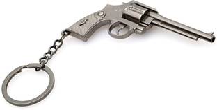 Universal Gun Model Revolver Pistol Metal Keychain KeyRing - Grey Key Chain