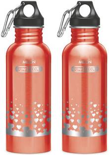 MILTON Alive Stainless Steel Fridge Water Bottle 750 ml, Set Of 2, Red 750 ml Steel Bottle