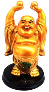 Mohangifts Laughing Buddha Happy Man hands up with wealth balls small Decorative Showpiece  -  11 cm