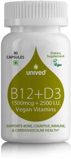 Unived B12+D3, Vegan Vitamins with Folate, 30 Vegan Capsules