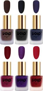 Volo Velvet Dull Matte Posh Shades Party Girl Range Nail Polish Sets Combo-No-06 Metallic Dark Purple, Russian Navy Blue, Black, Passion Red, Chocolate Brown, Carrot Red