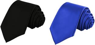 Qtsy Black And Royal Blue Satin Slim Solid Men Tie